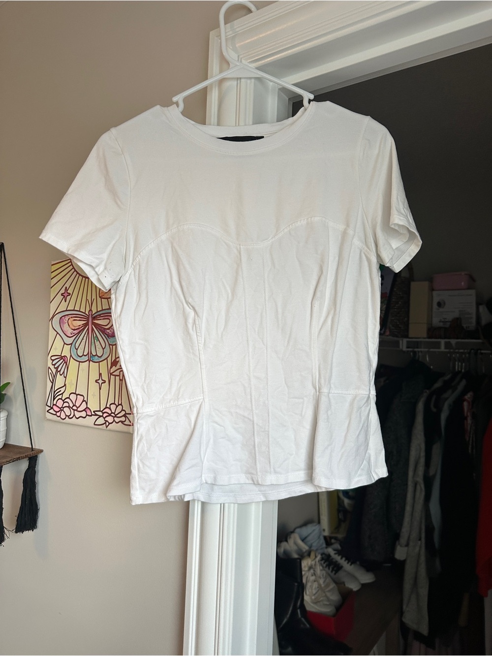 White House Black Market White Short Sleeve Seam-Detail Tee
